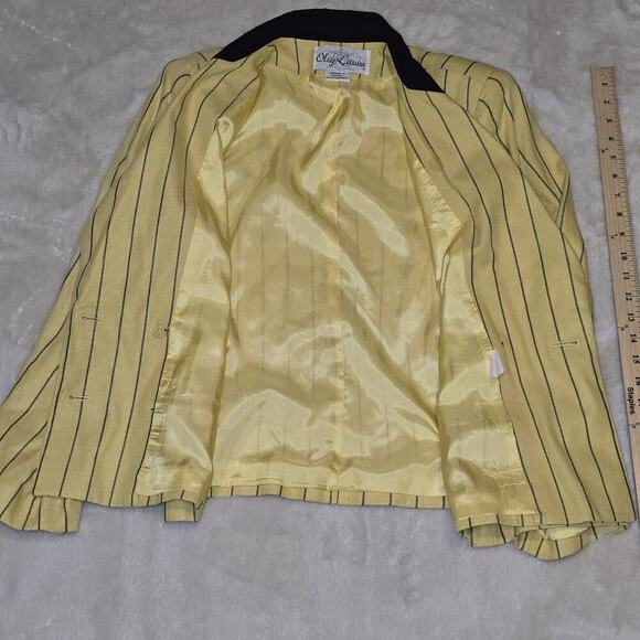Vintage Oleg Cassini Yellow Pinstripe Blazer Size 10 Double Breasted 80s 90s - Picture 7 of 12